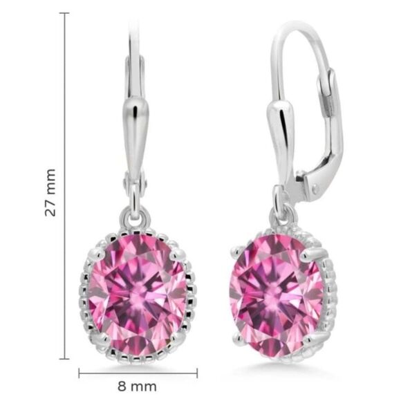 925 Sterling Silver with 4.00 Cttw Pink Moissanite Oval Leverback Hook Earrings - Picture 4 of 4